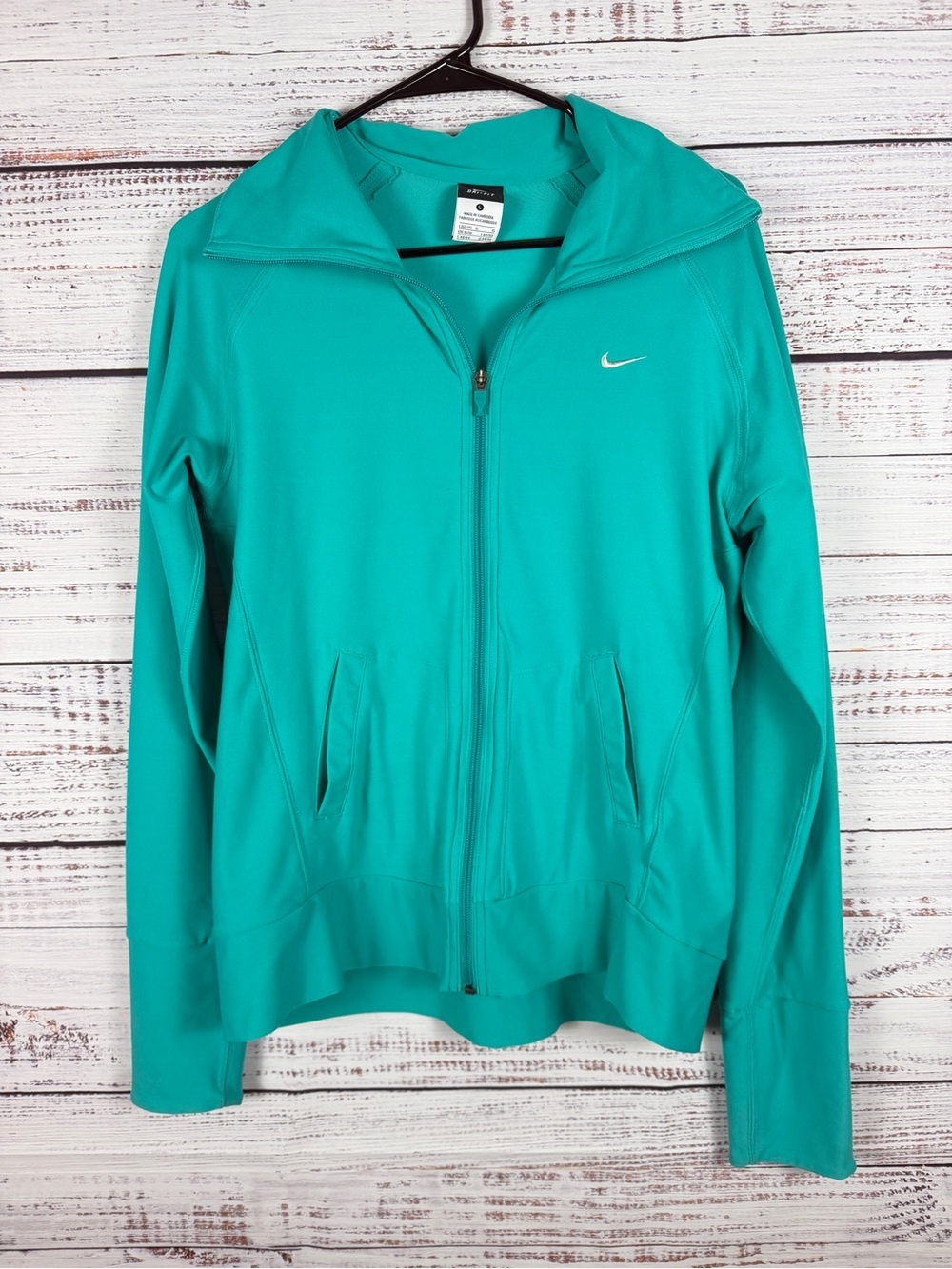 Nike Dri-FIT Turquoise Teal Full Zip Hooded Athletic Jacket L